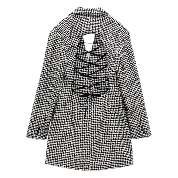ZARA Tweed Houndstooth Lace Up Open Back Preppy Academia Blazer Mini Dress S - Picture 10 of 16
